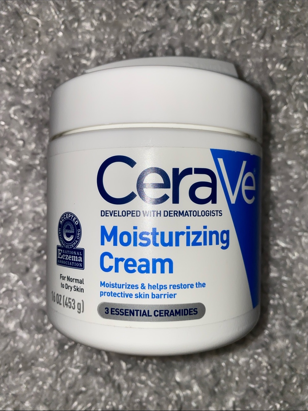 Cerave White Moisturizing Cream Jar with Blue Label Accents